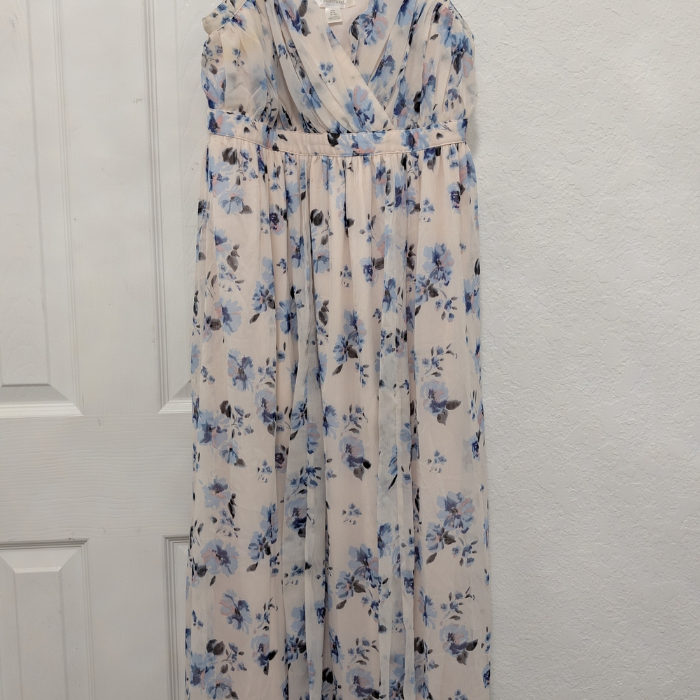 Motherhood Maternity Floral Dress in Blue and Cream